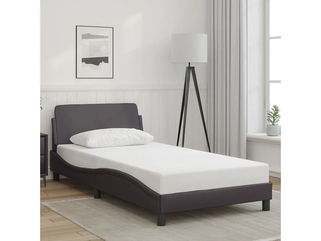 Lit simple + tête de lit Gris 100x200 cm Similicuir FR31094