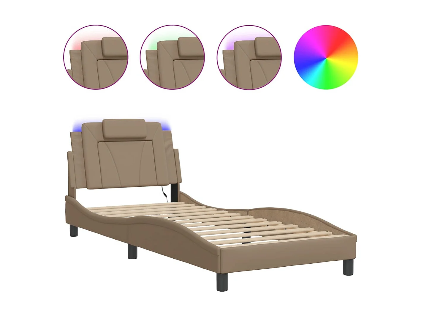 Lit simple avec lumières LED cappuccino 90x200 cm similicuir FR85741