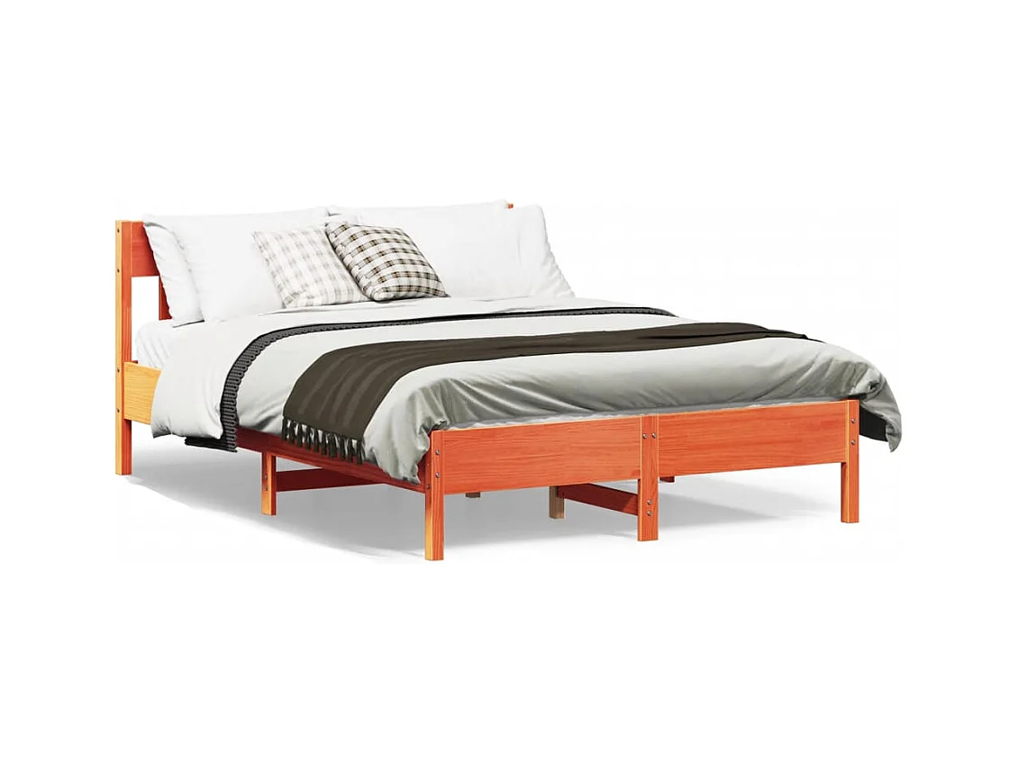 Bedframe met hoofdbord massief grenenhout wasbruin 160x200 cm BE155919