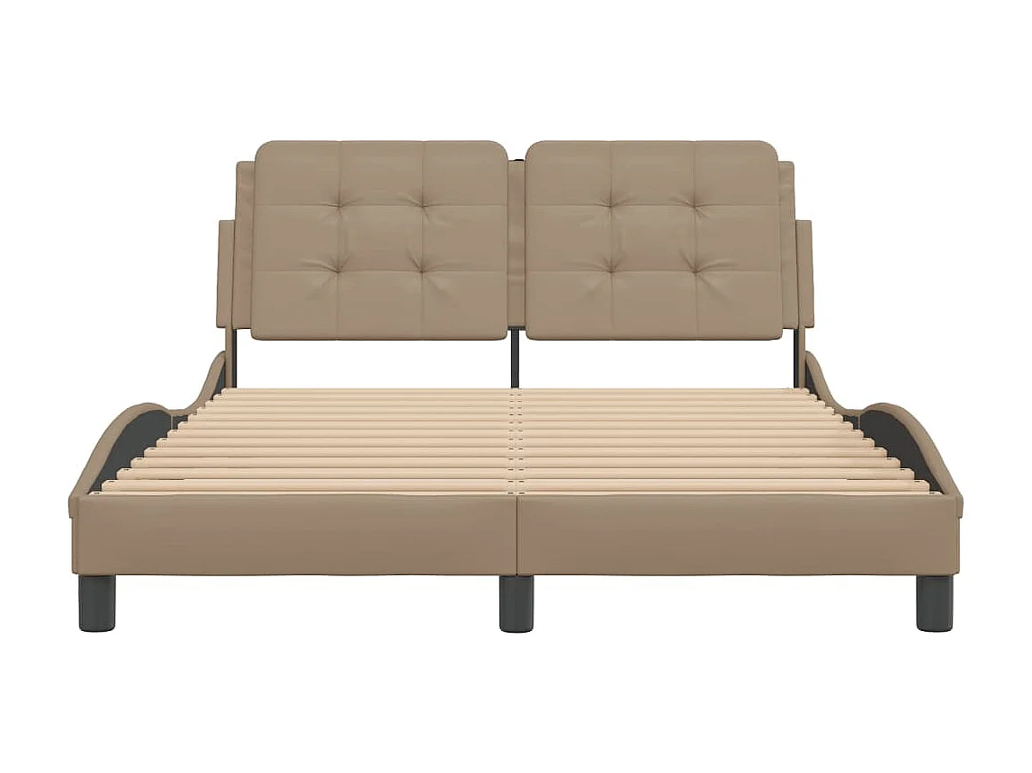 Lit double + tête de lit Cappuccino 140x190 cm Similicuir FR50153