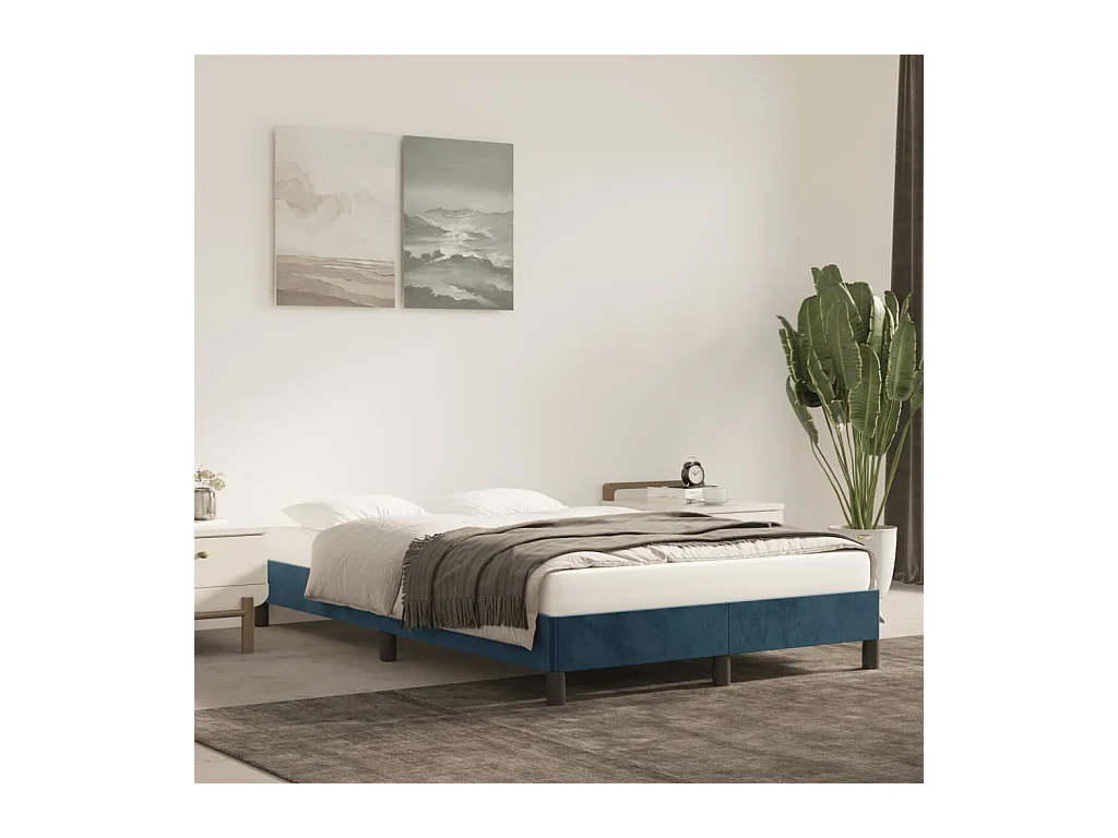 Lit double bleu foncé 120x190 cm velours FR60163