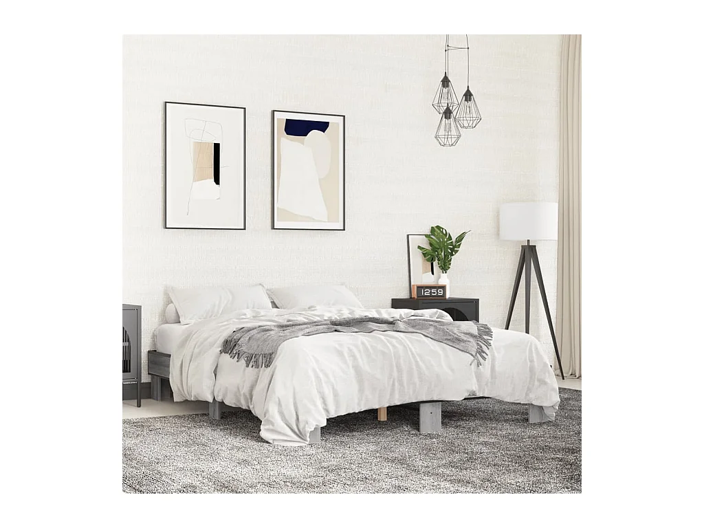 Lit double sonoma gris 150x200 cm bois d'ingénierie et métal FR33100