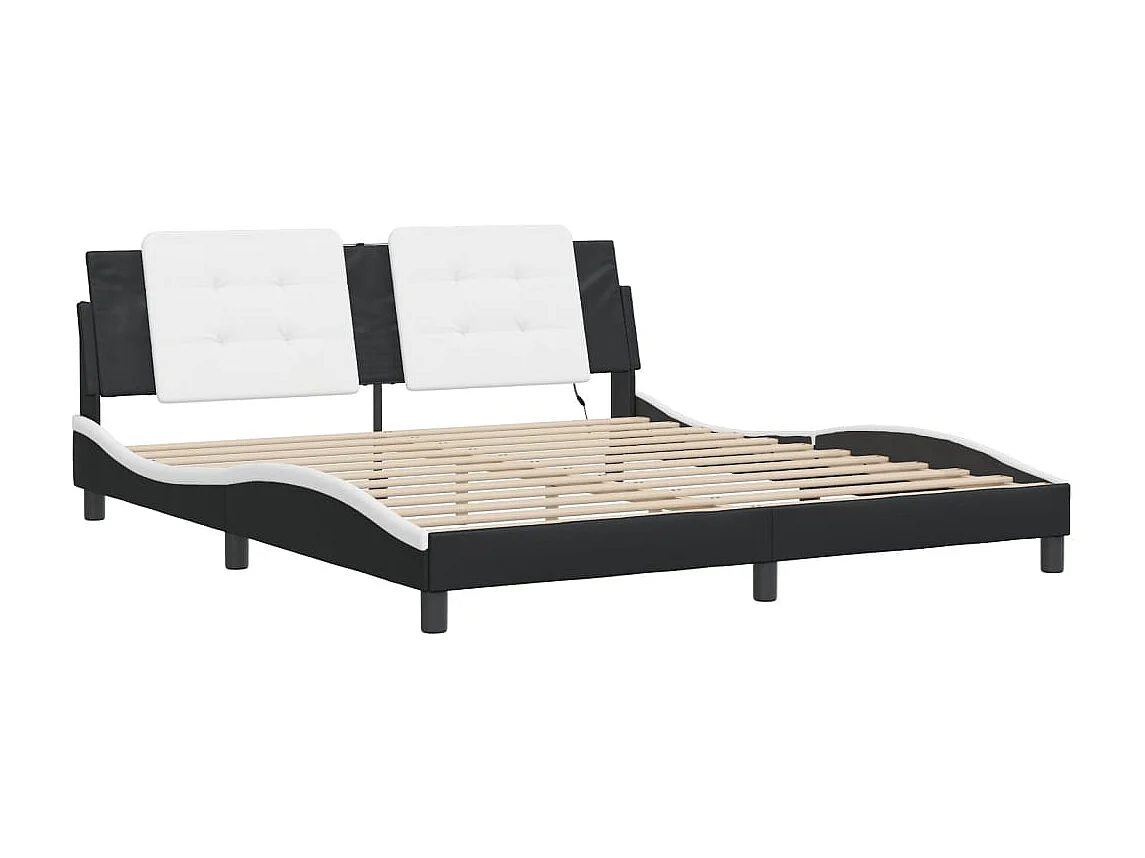 Lit double avec lumières LED noir blanc 180x200 cm similicuir FR49143