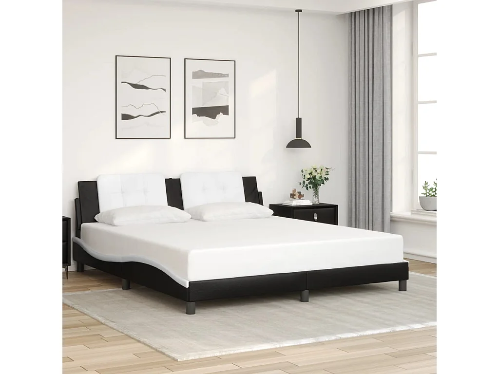 Lit double avec lumières LED noir blanc 180x200 cm similicuir FR49143