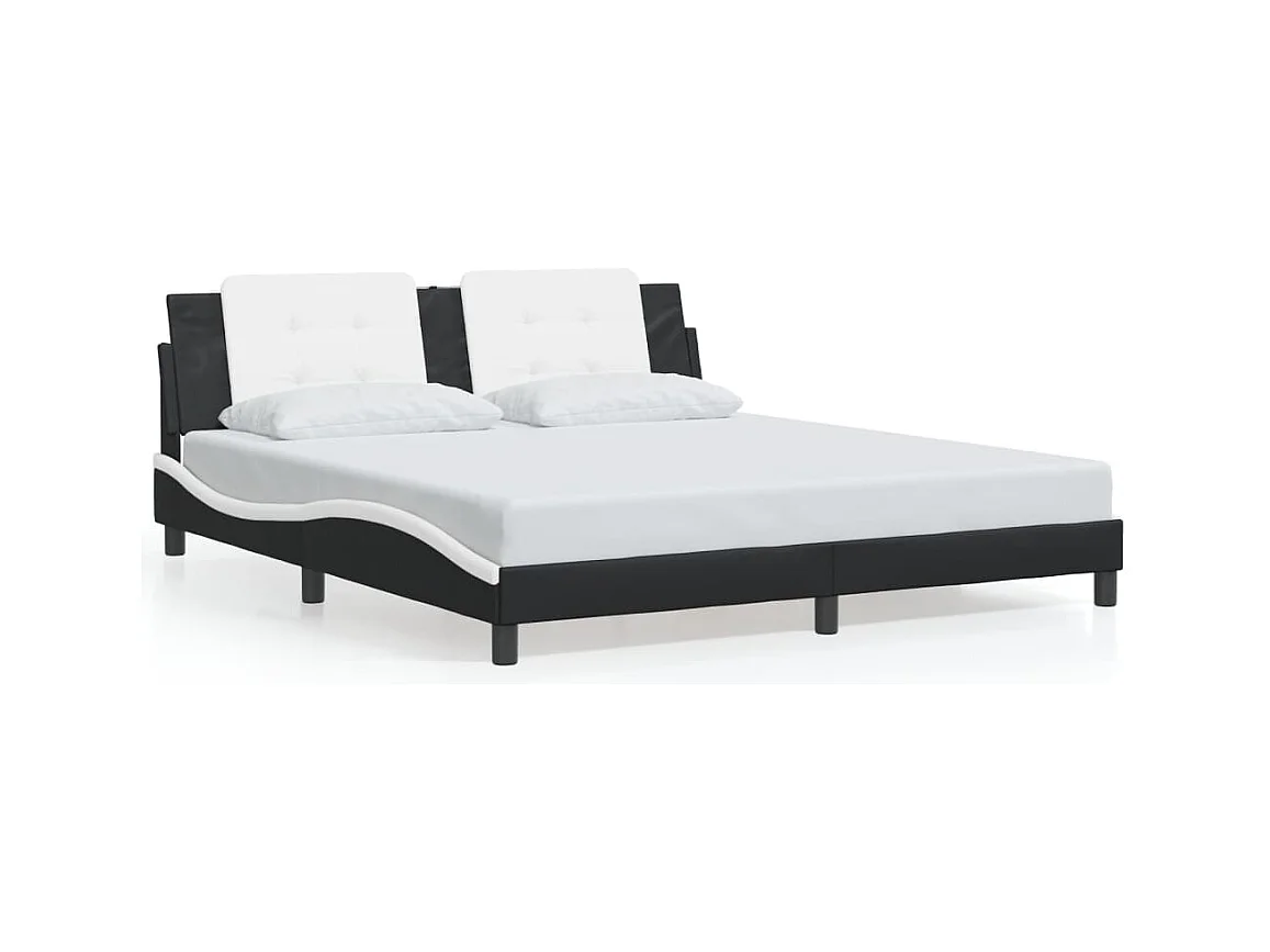 Lit double avec lumières LED noir blanc 180x200 cm similicuir FR49143