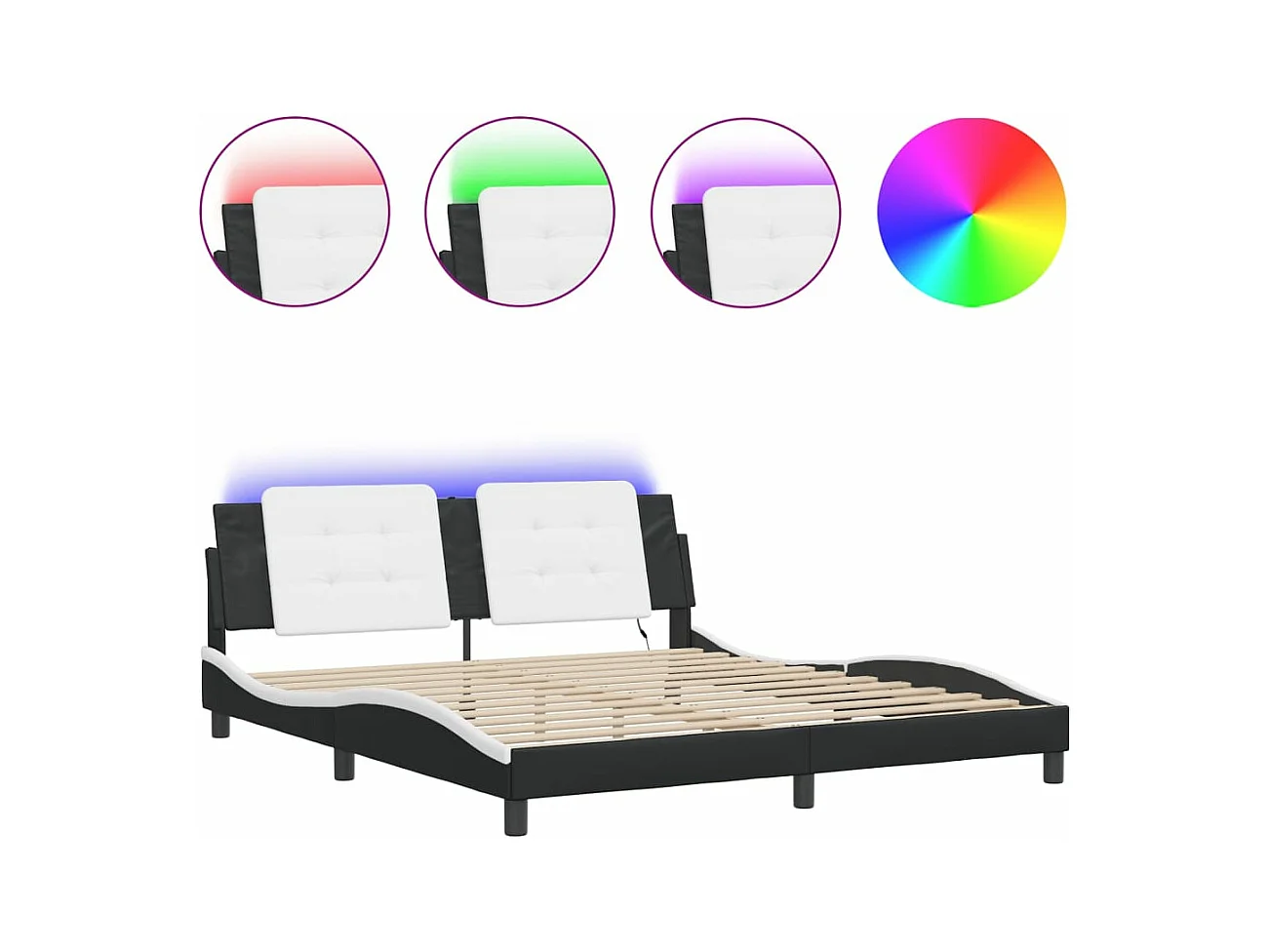 Lit double avec lumières LED noir blanc 180x200 cm similicuir FR49143