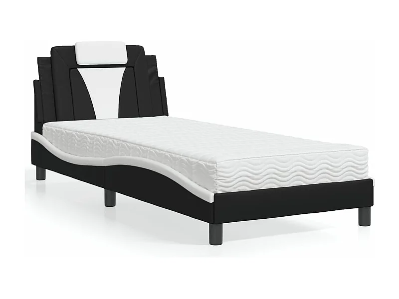 Cama 90x190 cm con colchón cuero sintético negro y blanco ES704075