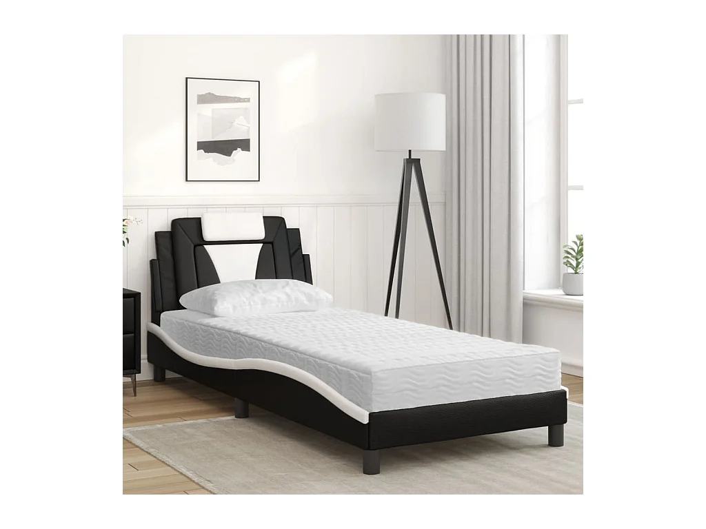 Bed met matras kunstleer zwart en wit 90x190 cm BE821134
