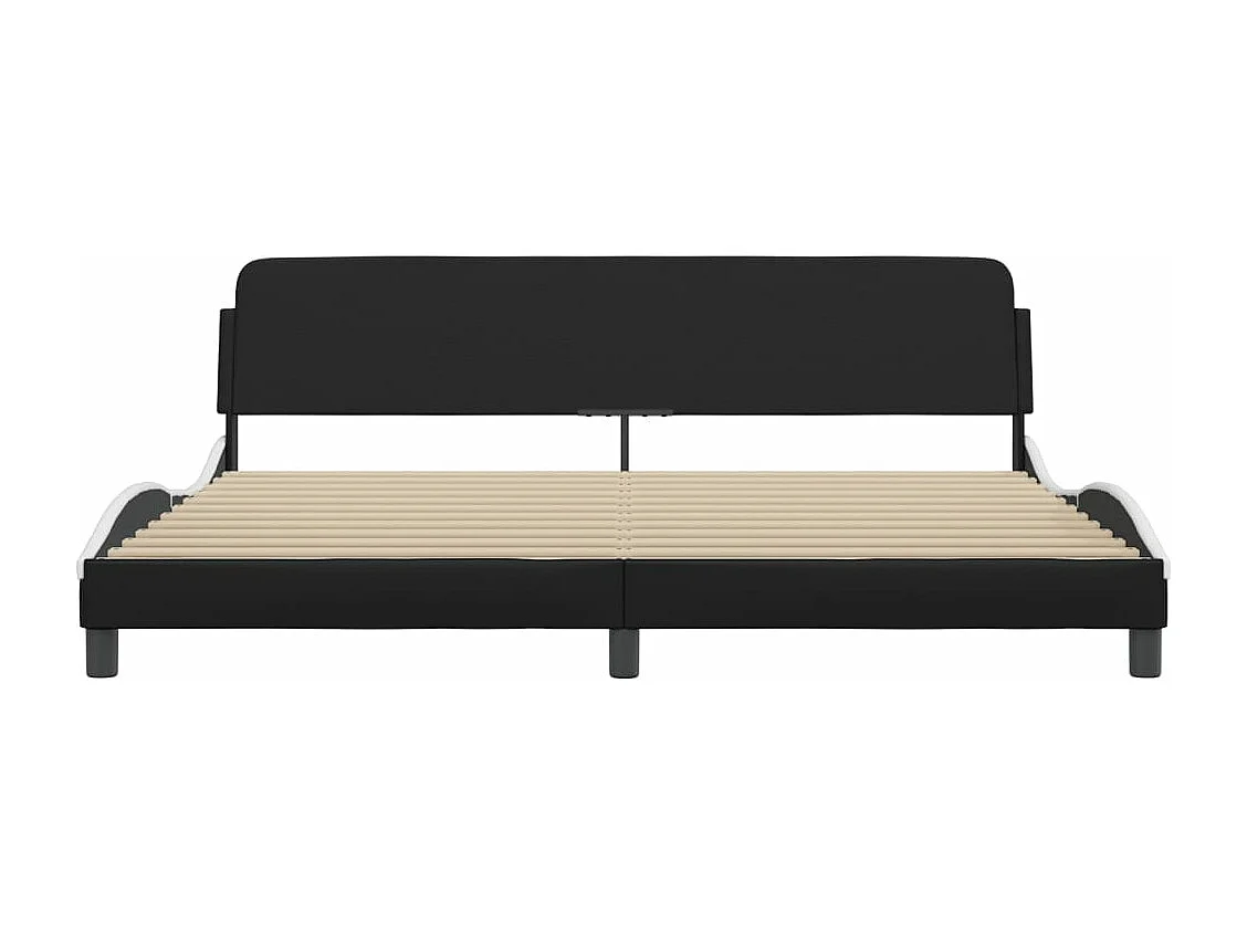 Lit double et tête de lit noir et blanc 200x200 cm similicuir FR90001