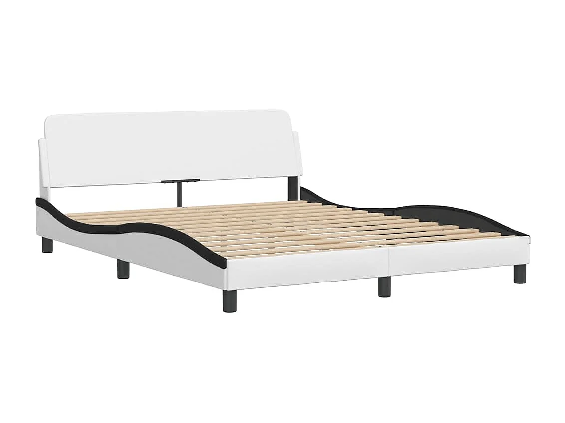Lit double et tête de lit blanc et noir 160x200 cm similicuir FR22187