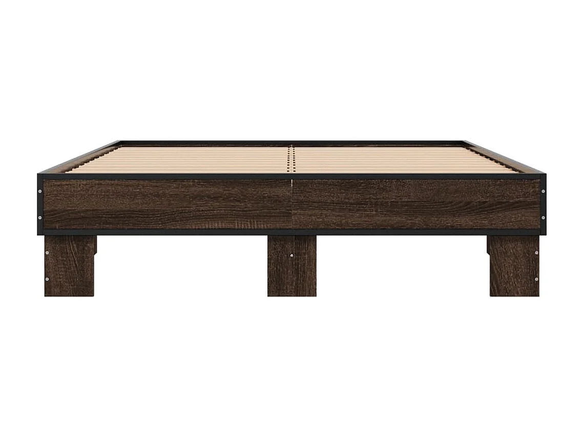 Cama 135x190 cm - madera ingeniería metal marrón roble ES194367