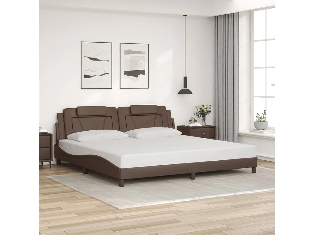 Bedframe met hoofdbord kunstleer bruin 200x200 cm BE987456