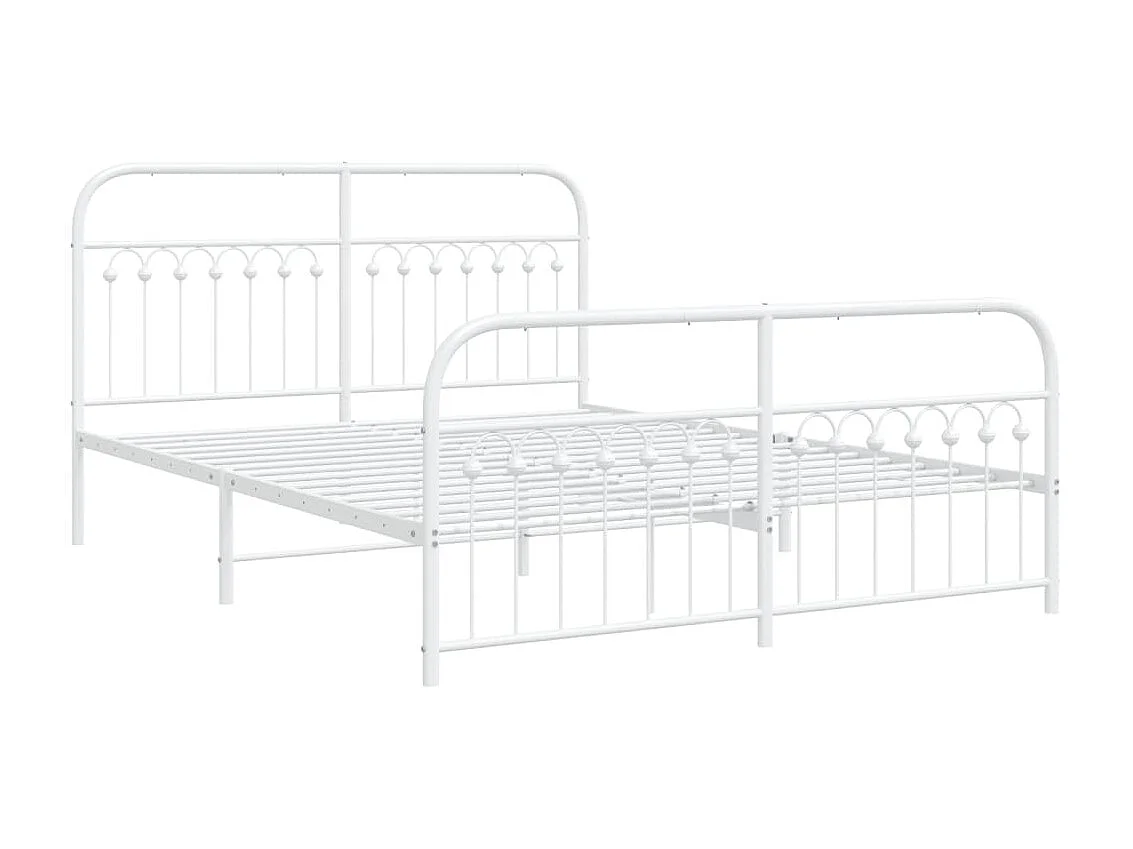 Lit double métal + tête de lit/pied de lit blanc 150x200cm FR20724