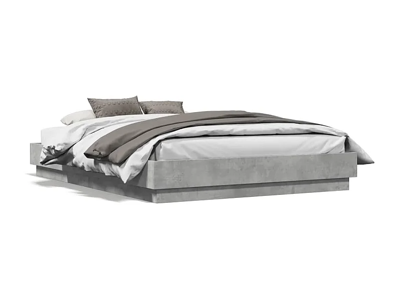 Lit double gris béton 135x190 cm bois d'ingénierie FR33516