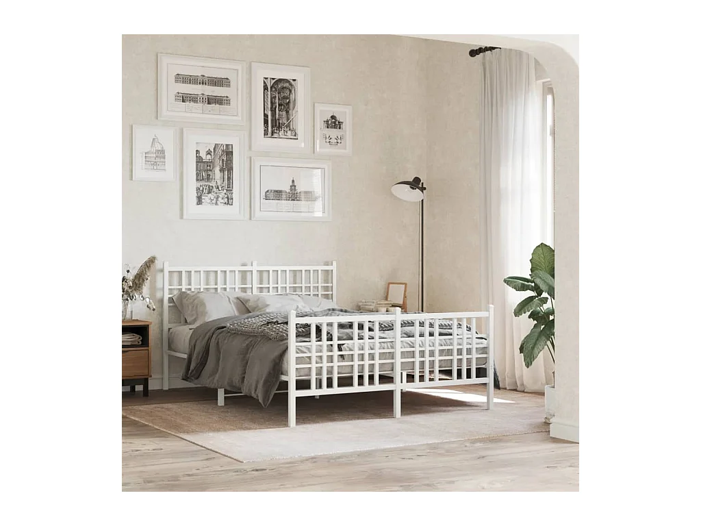 Cama 120x200 cm - metal con cabecero y estribo blanco ES995266