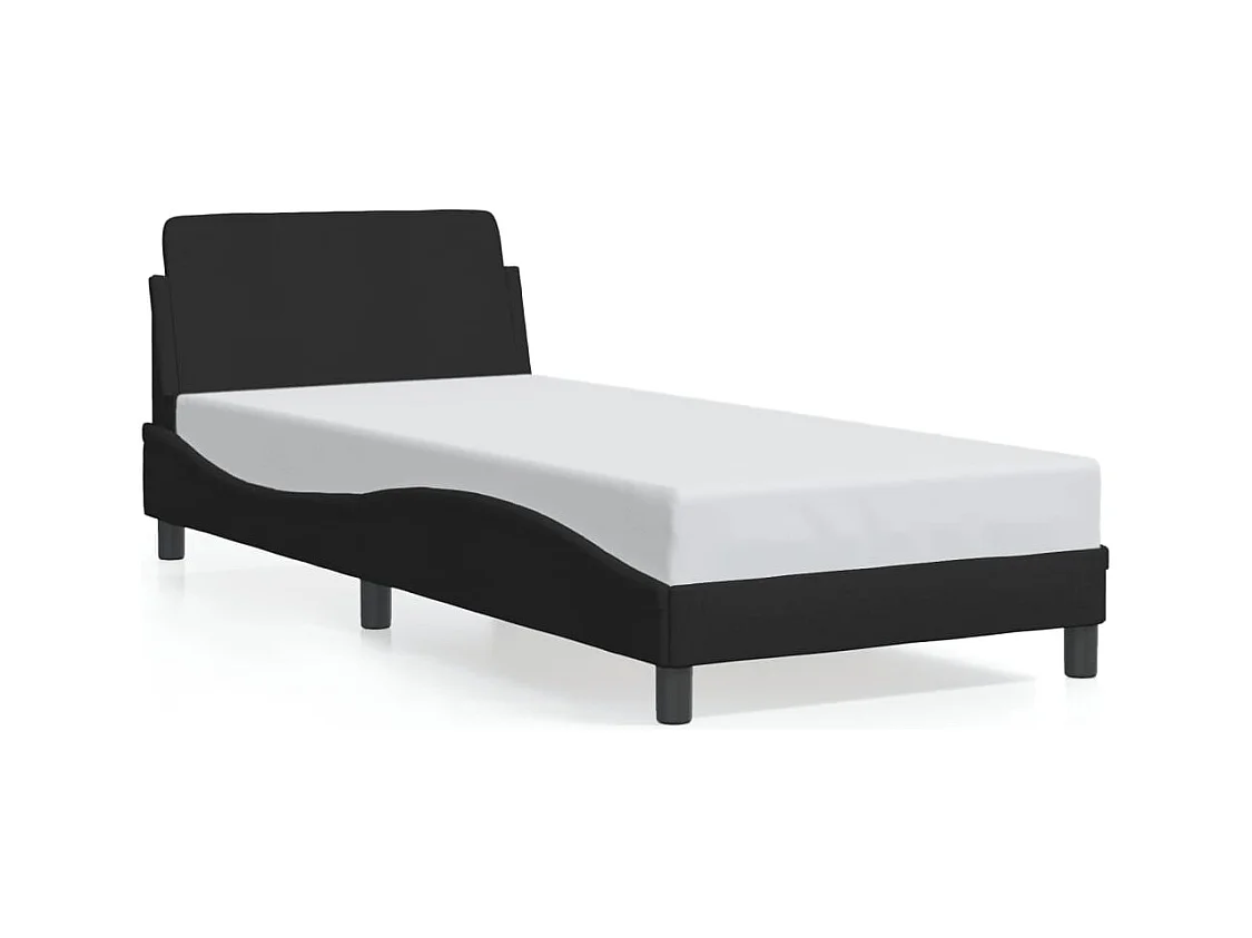 Lit simple + tête de lit Noir 90x200 cm Tissu FR49664