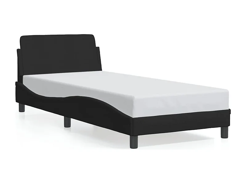 Cama individual- 90x200 cm con cabecero de tela negro ES313116