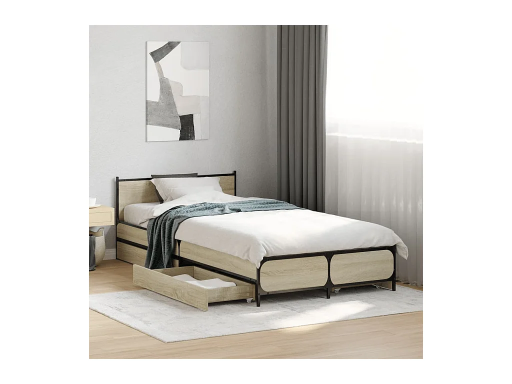 Lit simple et tiroirs chêne sonoma 75x190cm bois d'ingénierie FR66967