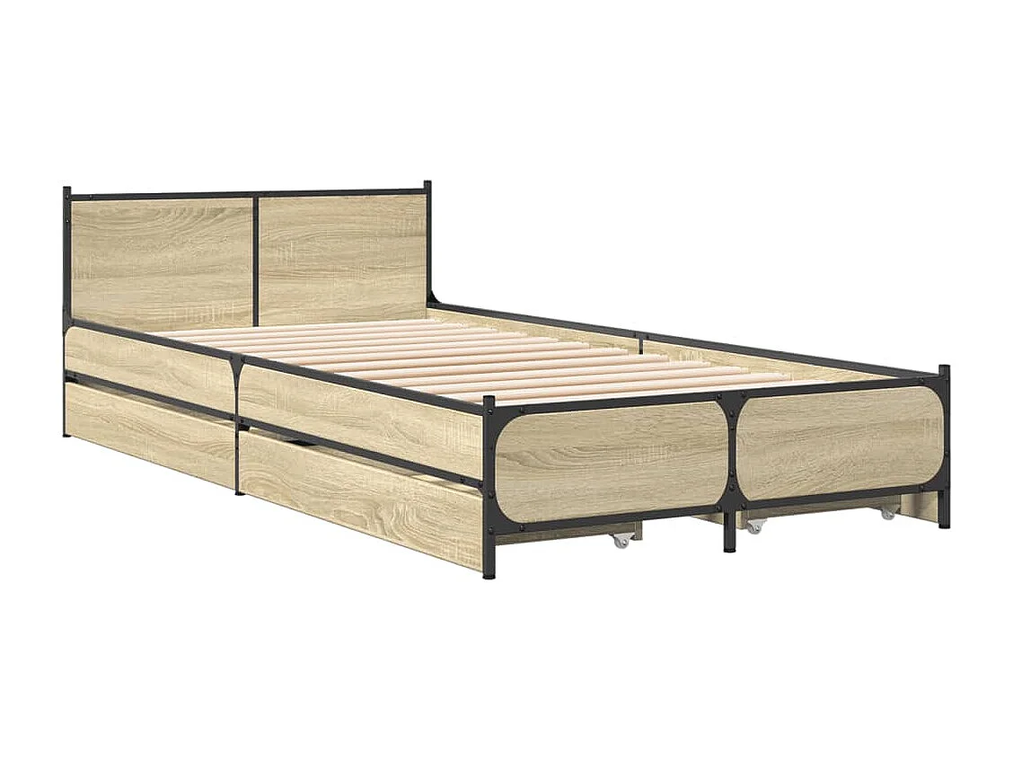 Bedframe met lades bewerkt hout sonoma eikenkleurig 75x190 cm BE373781