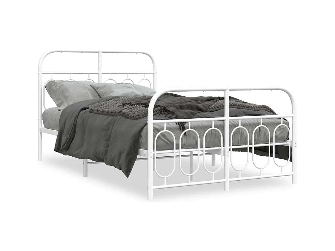 Lit double métal + tête de lit/pied de lit blanc 120x190cm FR99562