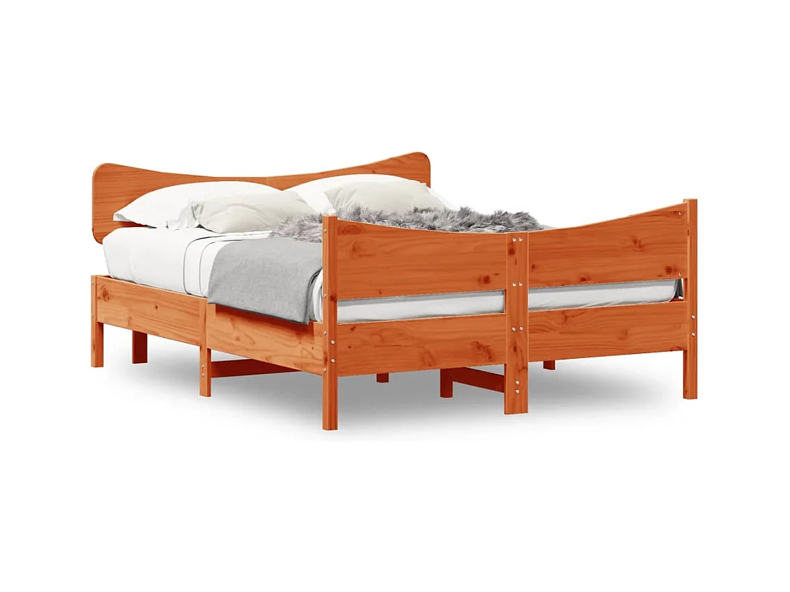 Lit double et tête de lit cire marron 160x200 cm bois de pin FR60624