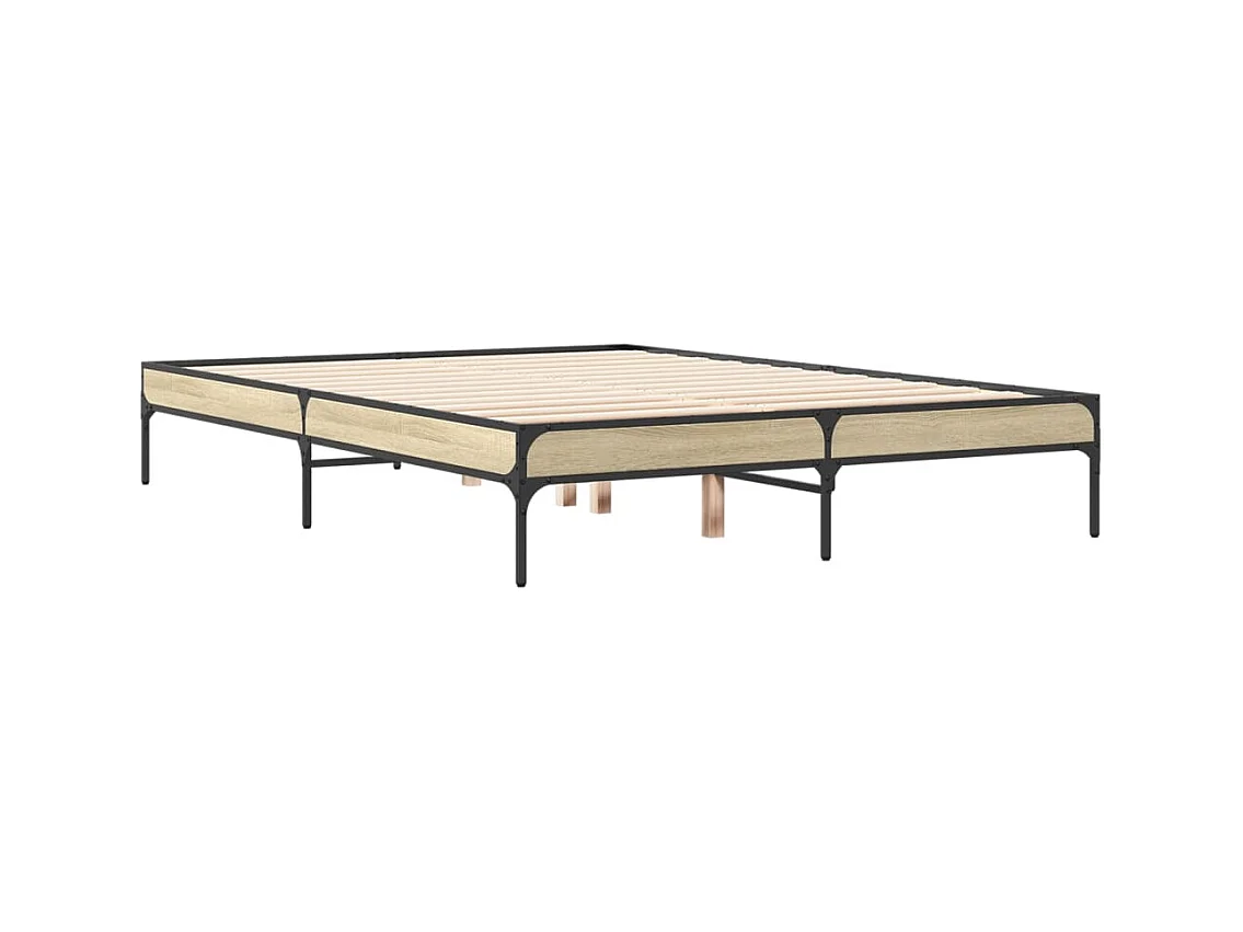 Cama 135x190 cm - madera ingeniería metal roble Sonoma ES469939