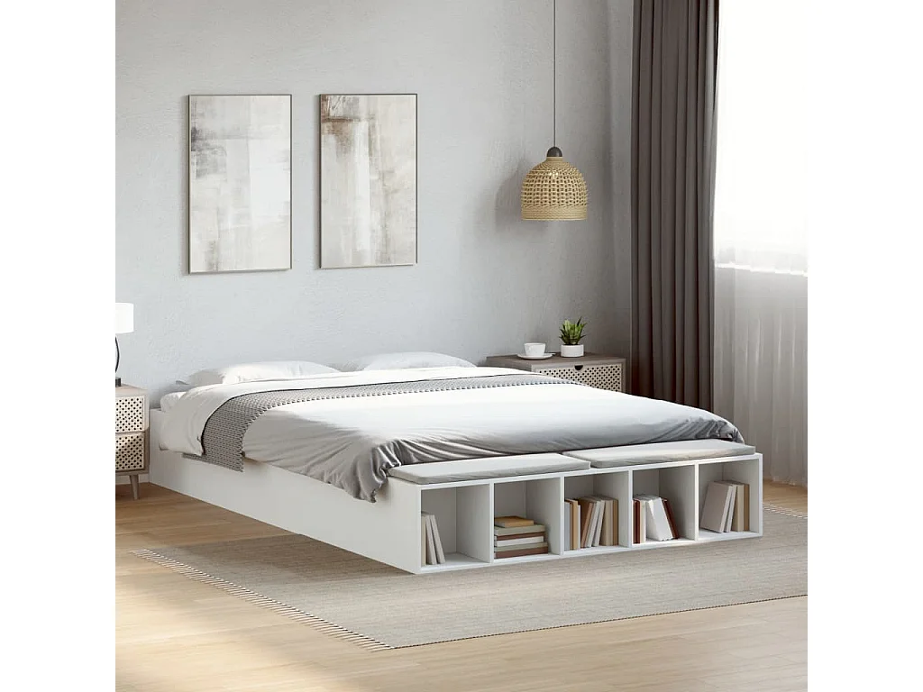 Lit double blanc 150x200 cm bois d'ingénierie FR58890