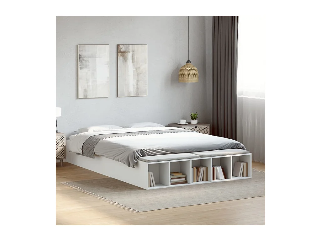 Lit double blanc 150x200 cm bois d'ingénierie FR58890