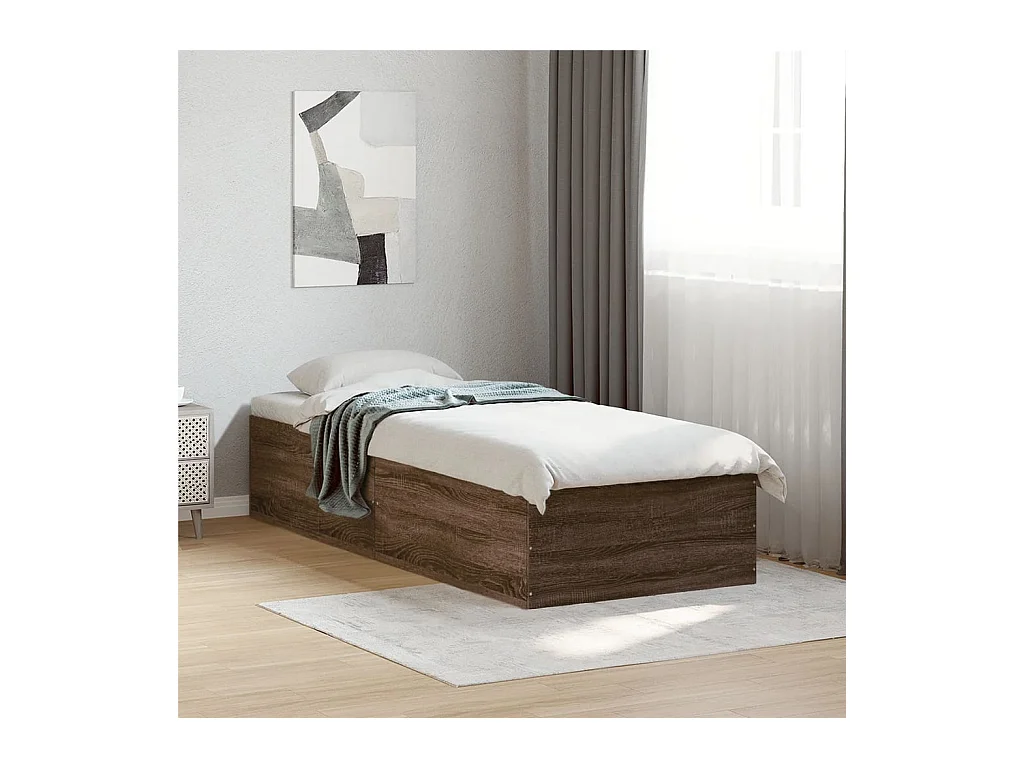 Lit simple chêne marron 90x200 cm bois d'ingénierie FR90197
