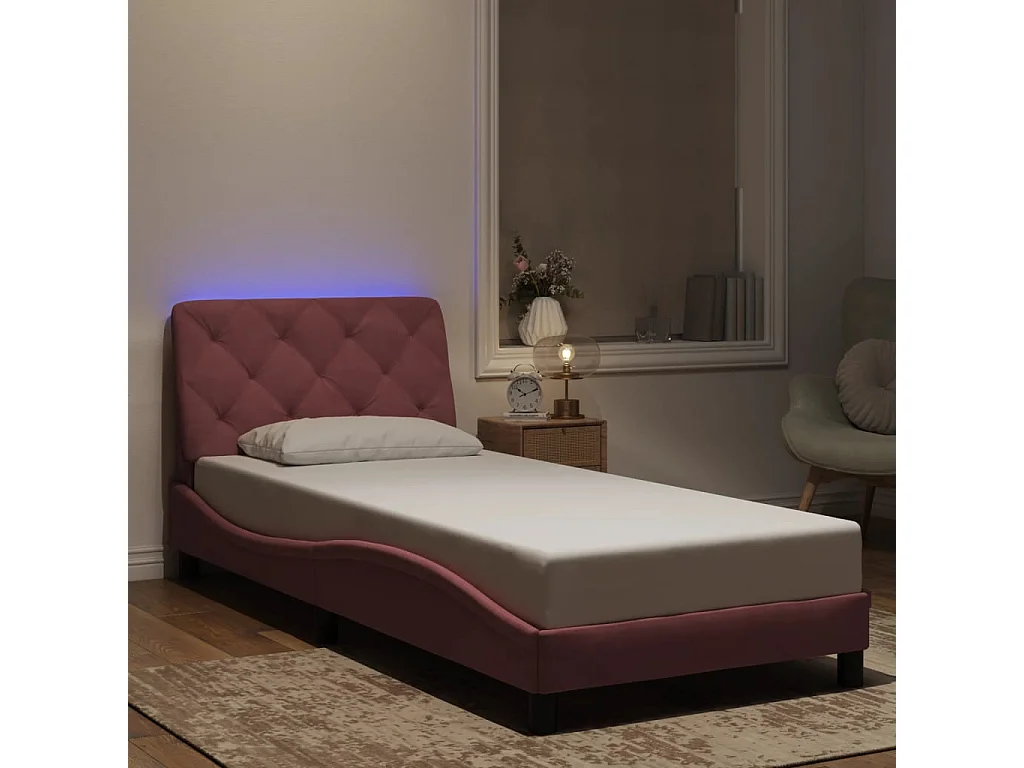 Bedframe met LED-verlichting fluweel roze 80x200 cm BE210527