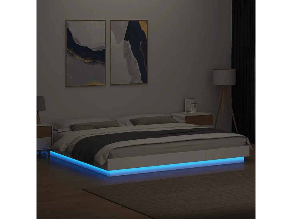 Lit double avec lumières LED blanc 200x200 cm bois ingénierie FR78693