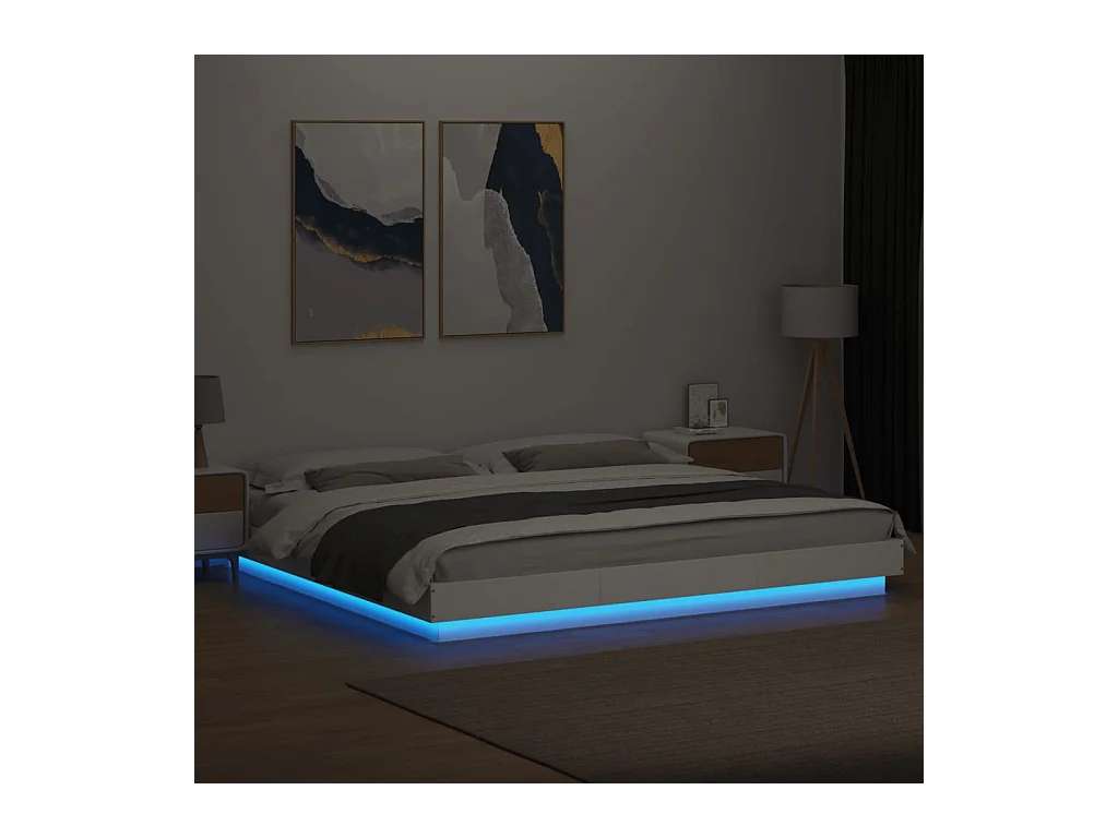 Lit double avec lumières LED blanc 200x200 cm bois ingénierie FR78693