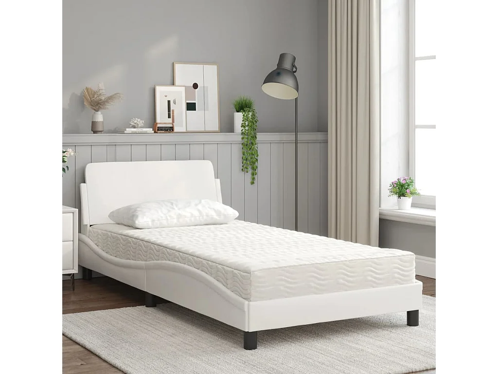 Lit adulte + matelas blanc 100x200 cm similicuir FR63381