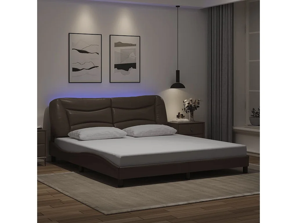 Bedframe met LED-verlichting kunstleer bruin 180x200 cm BE132164