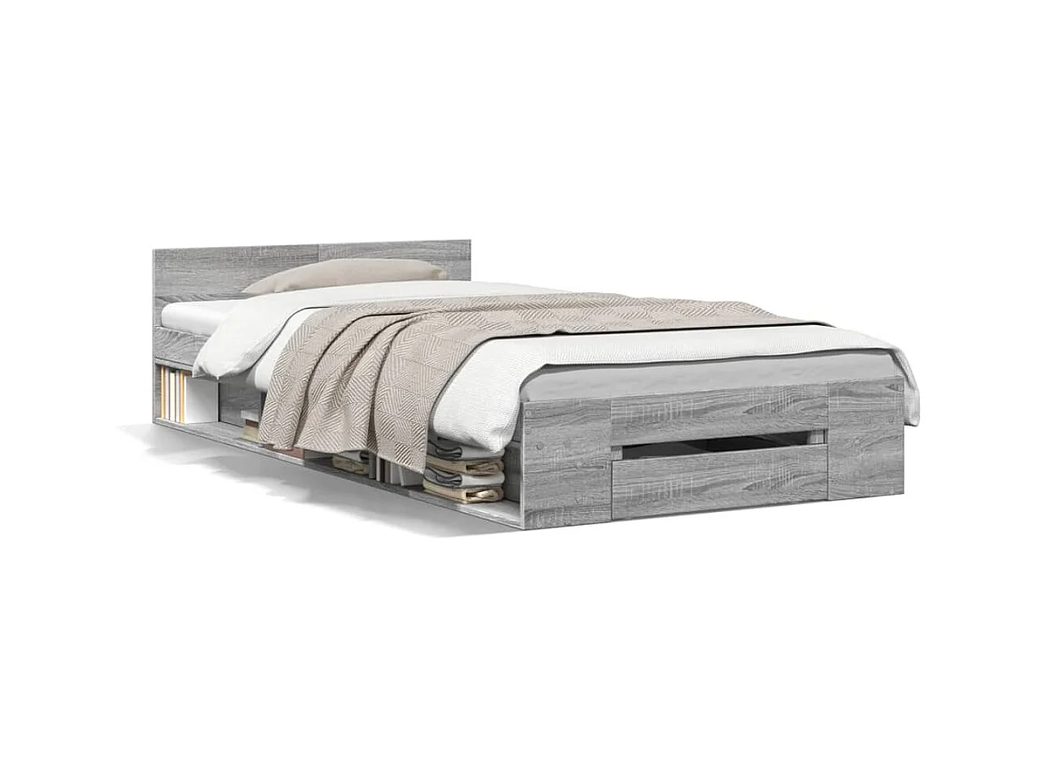Cama 75x190 cm con cajón madera de ingeniería gris Sonoma ES678260