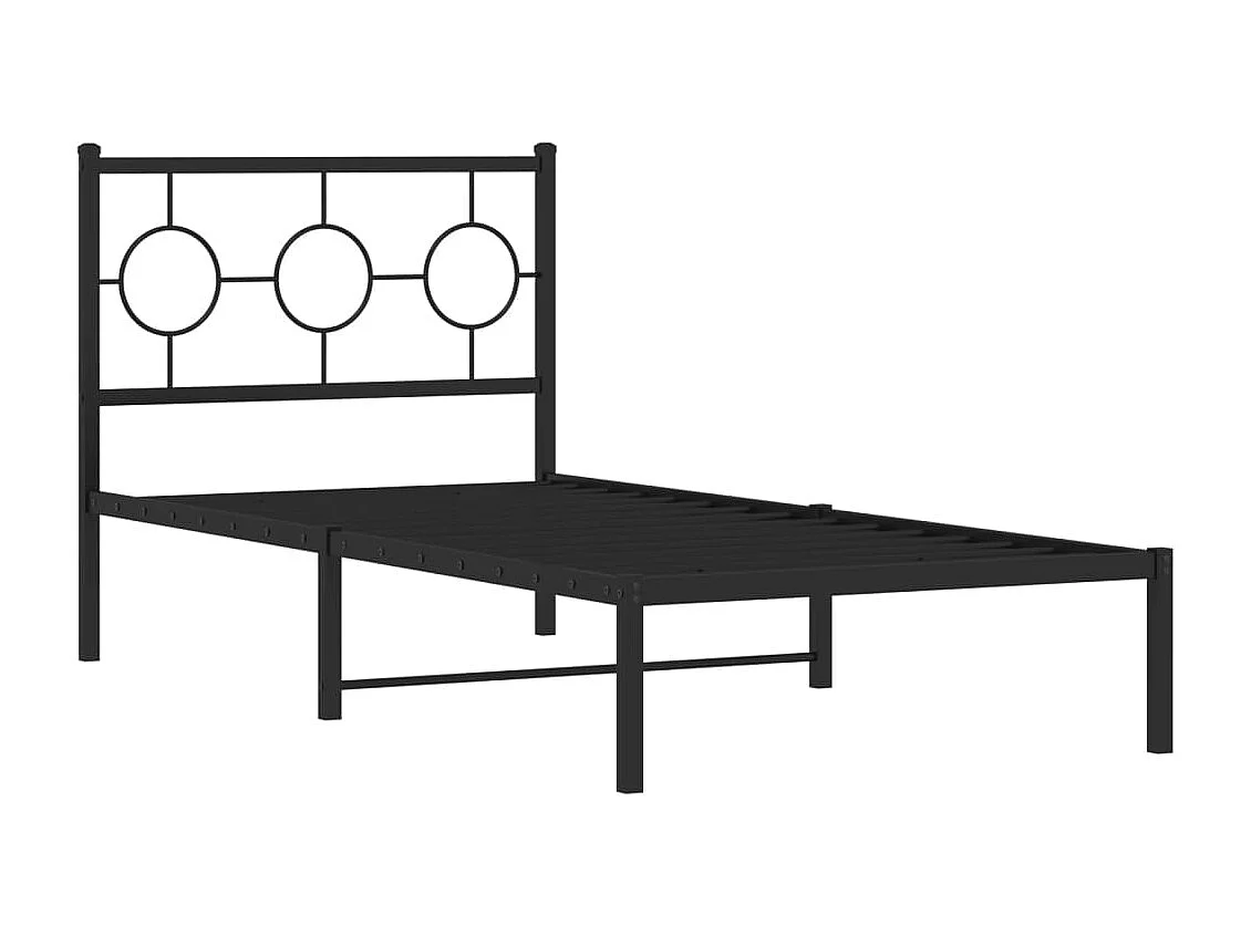 Lit simple métal + tête de lit noir 90x190 cm FR79309