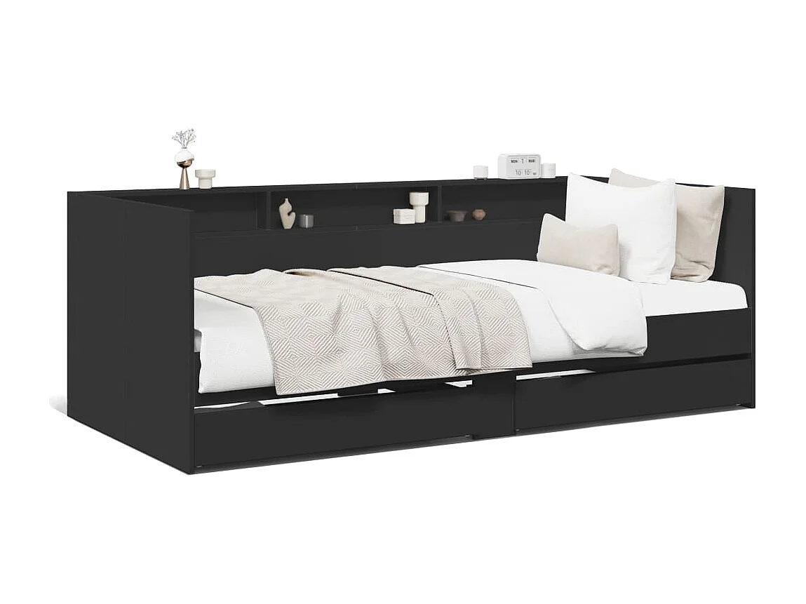Lit de jour avec tiroirs noir 90x200 cm bois d'ingénierie FR13869