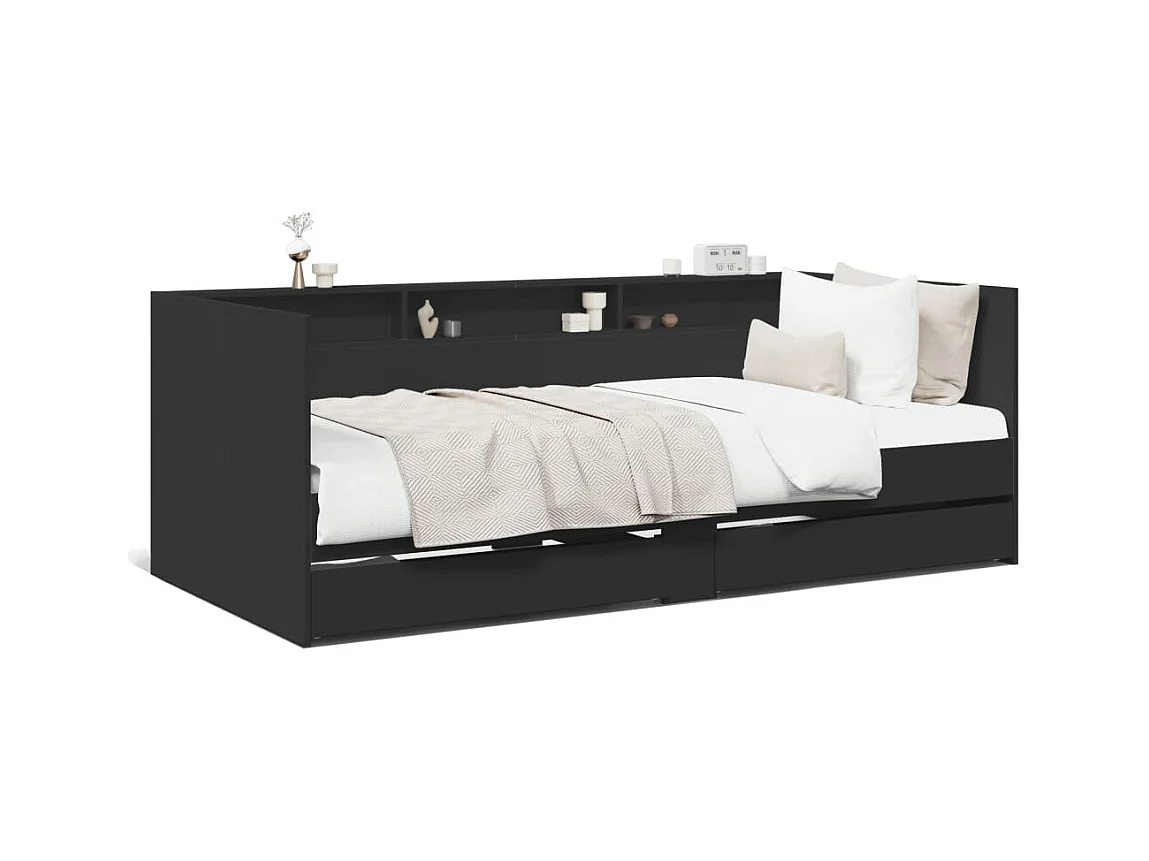 Lit de jour avec tiroirs noir 90x200 cm bois d'ingénierie FR13869