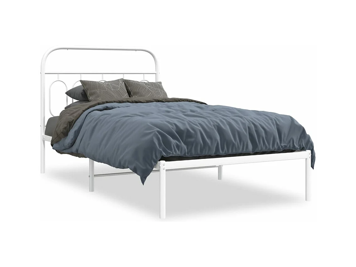 Lit simple métal + tête de lit blanc 107x203 cm FR67974