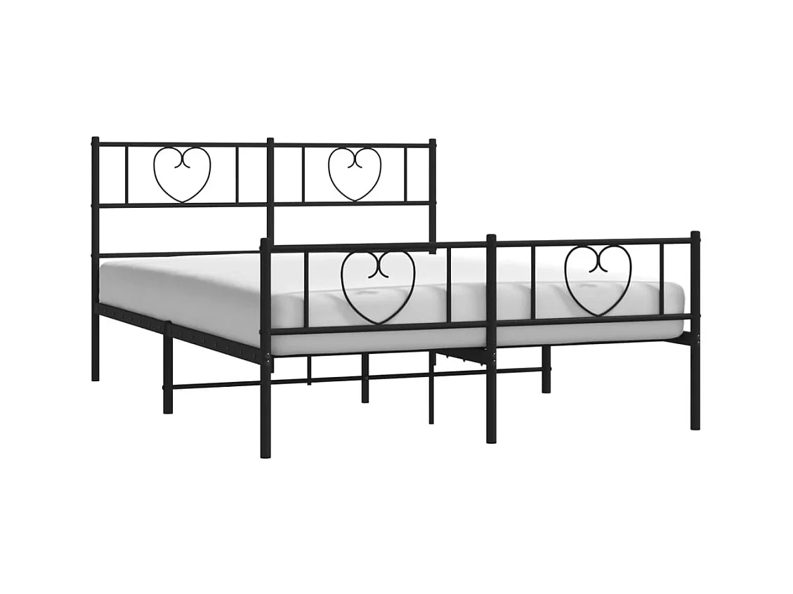 Lit double métal + tête de lit/pied de lit noir 140x190 cm FR34084