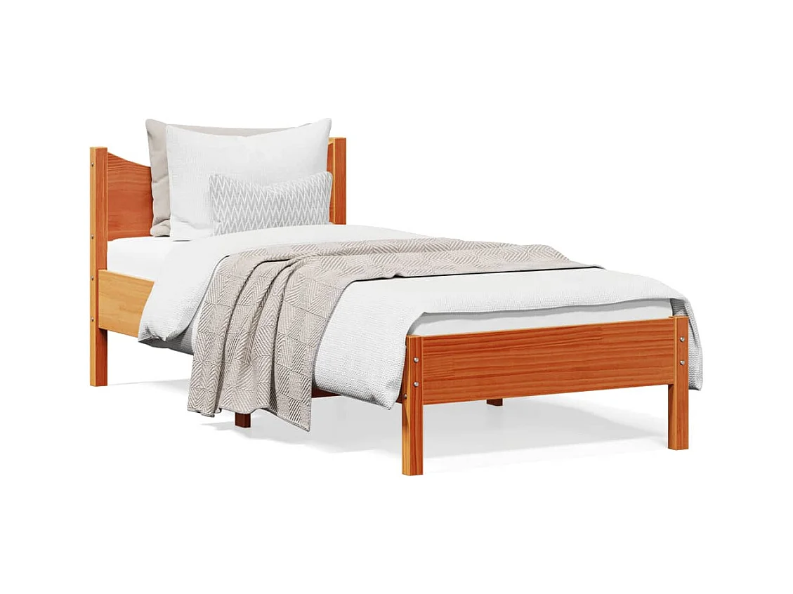 Lit simple cire marron 75x190 cm bois de pin massif FR86250