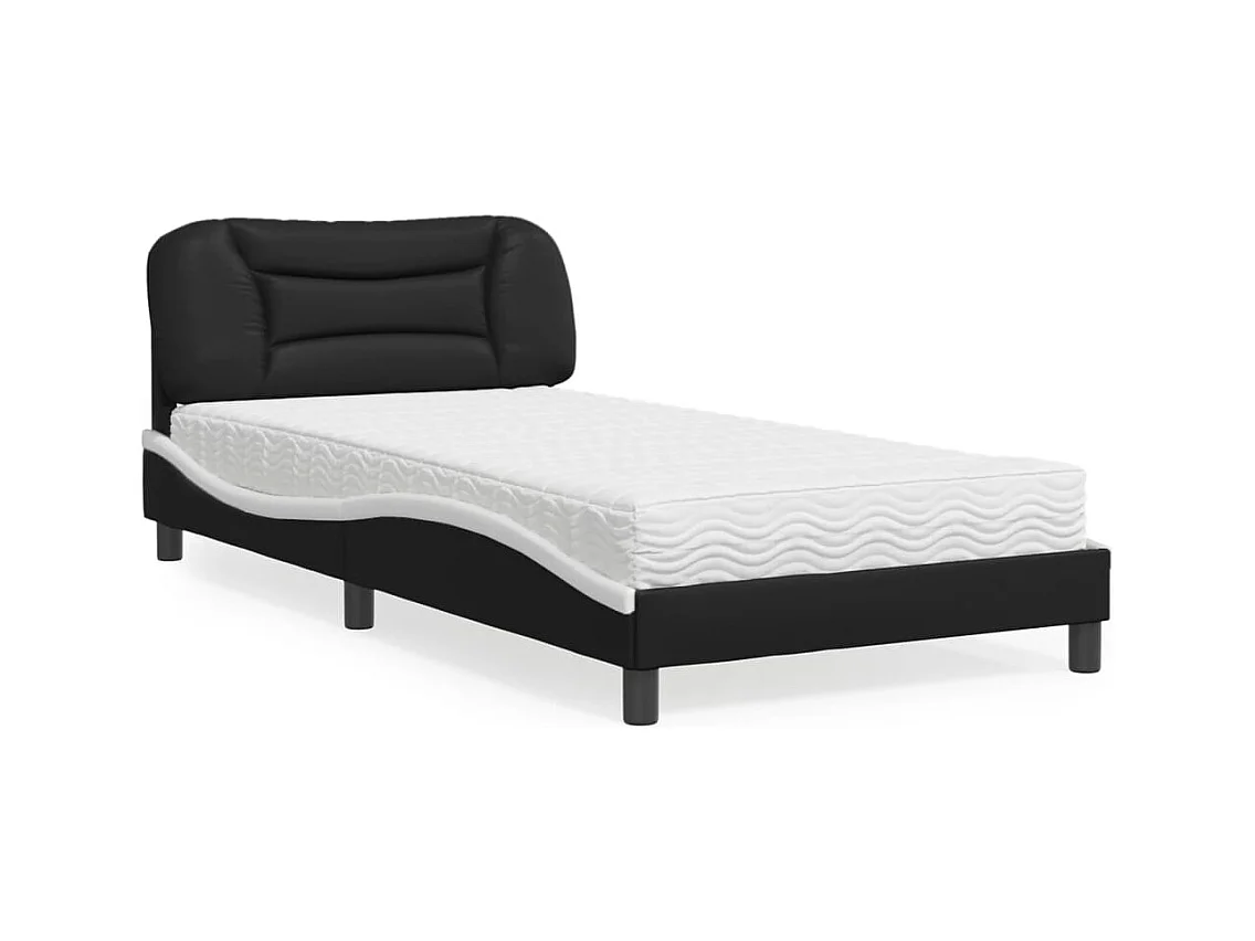 Lit adulte + matelas noir et blanc 100x200 cm similicuir FR79075