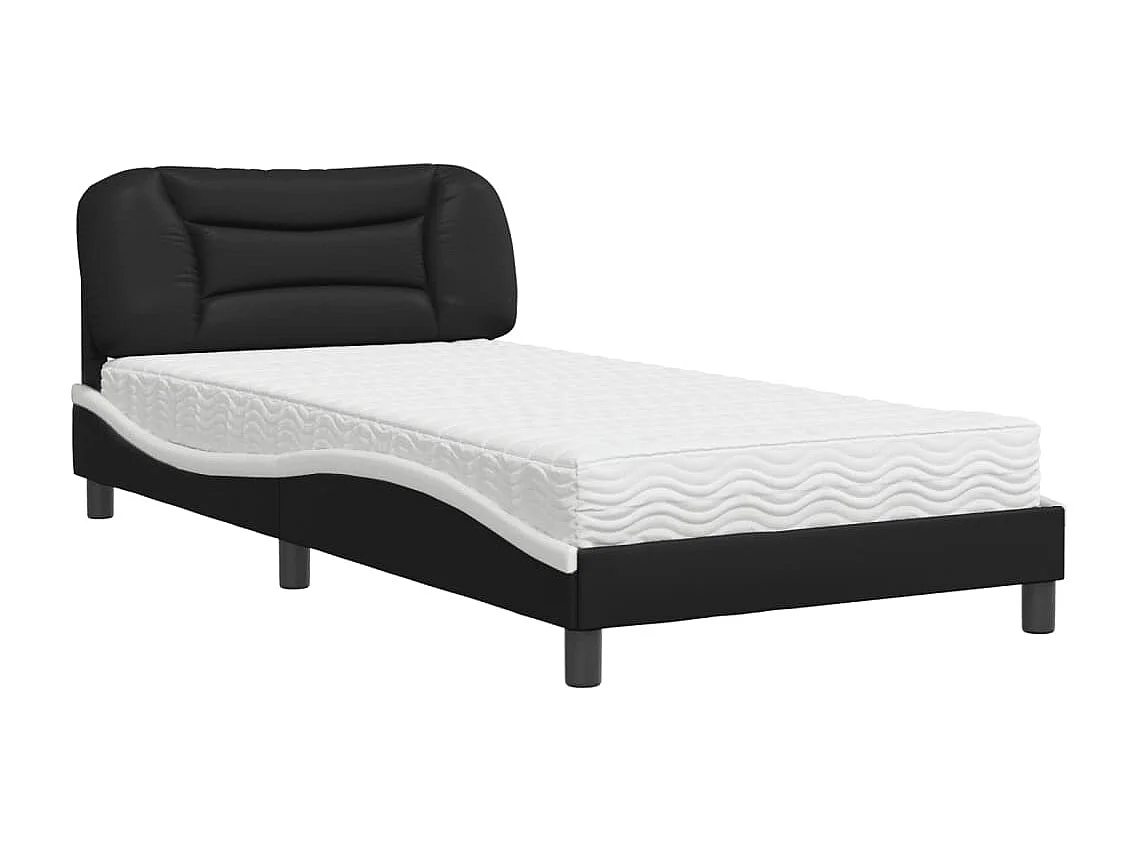 Lit adulte + matelas noir et blanc 100x200 cm similicuir FR79075