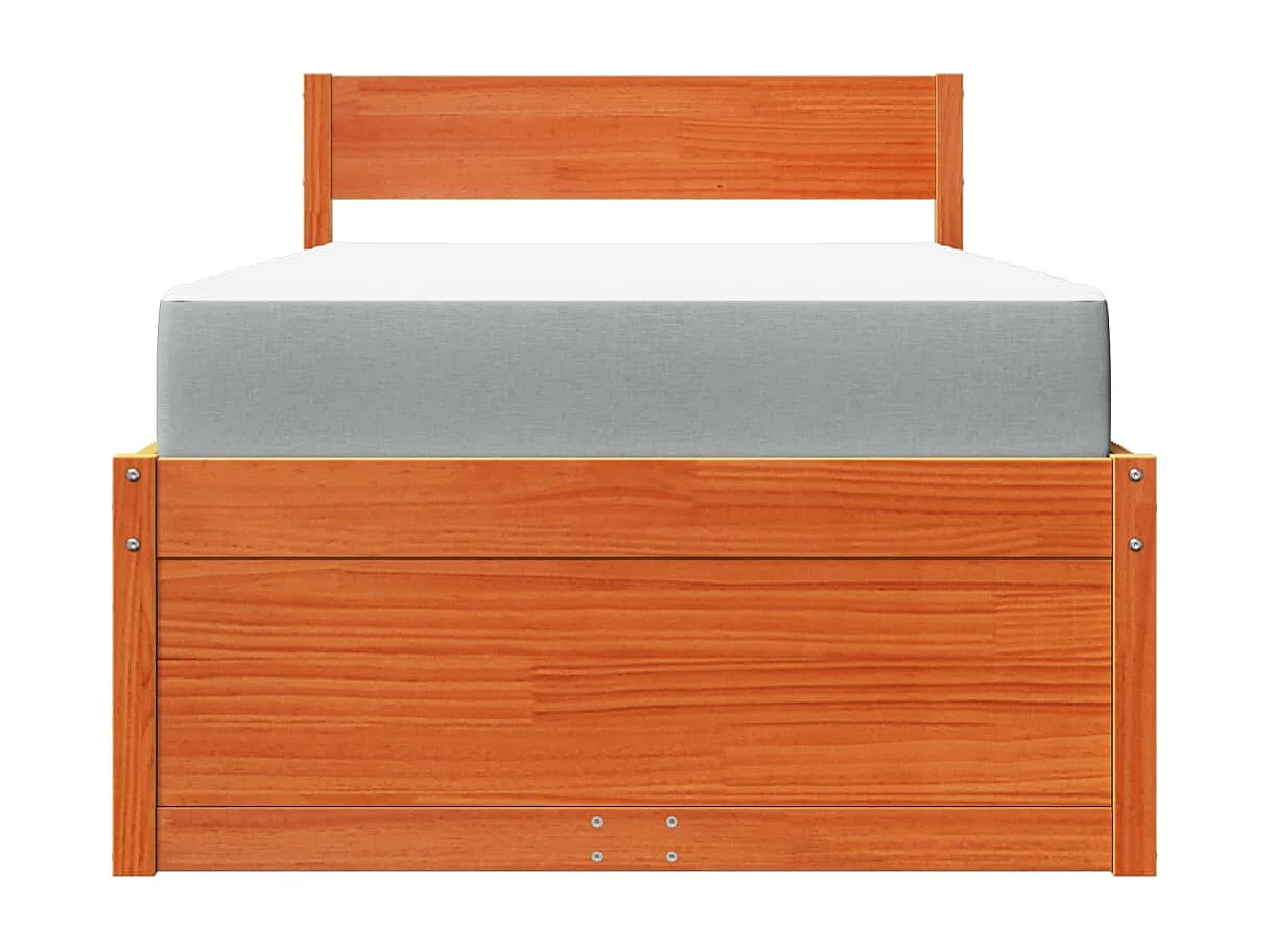 Lit avec tiroirs+ matelas cire marron 100x200 cm bois massif pin FR19963