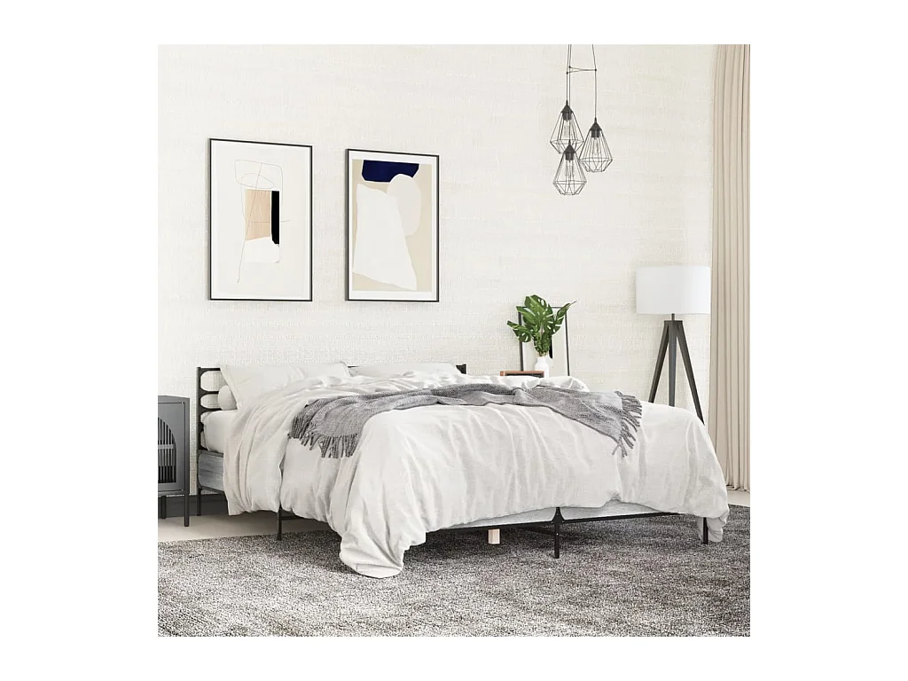 Lit double sonoma gris 140x190 cm bois d'ingénierie et métal FR87436