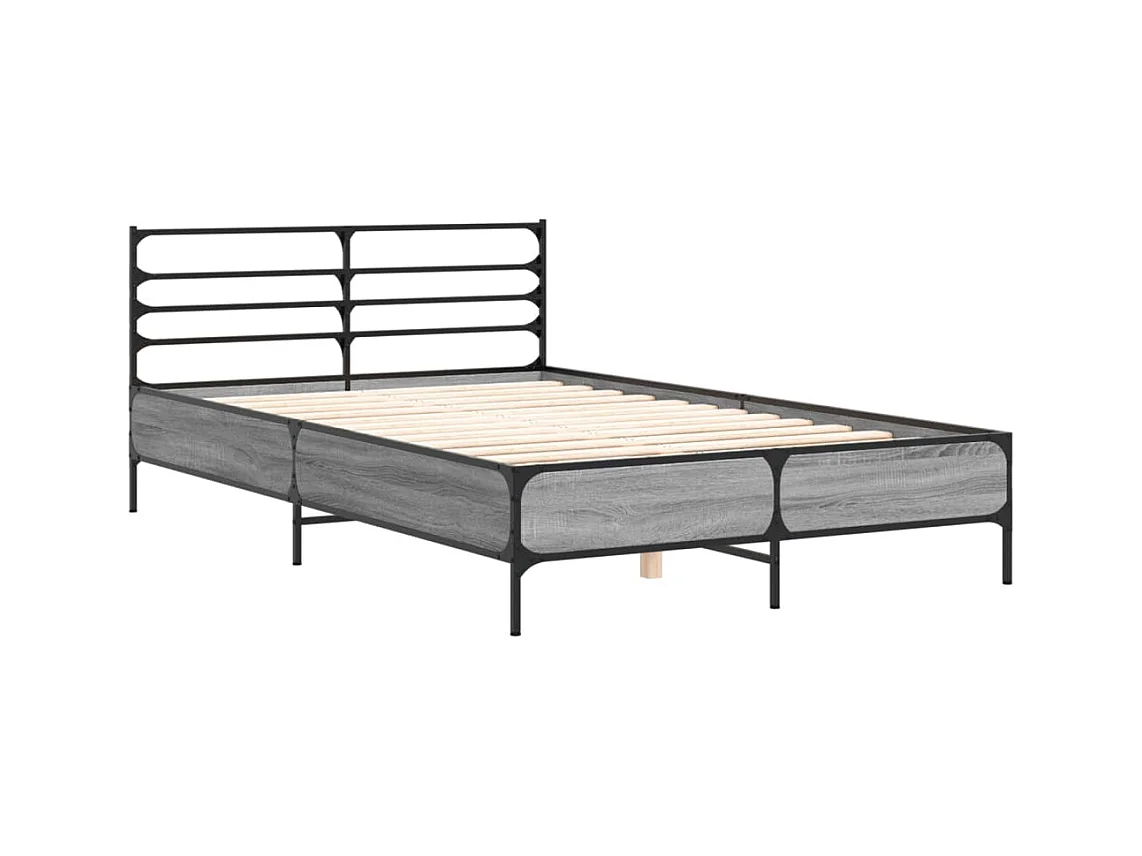 Cama 140x190 cm - madera ingeniería metal gris Sonoma ES497669