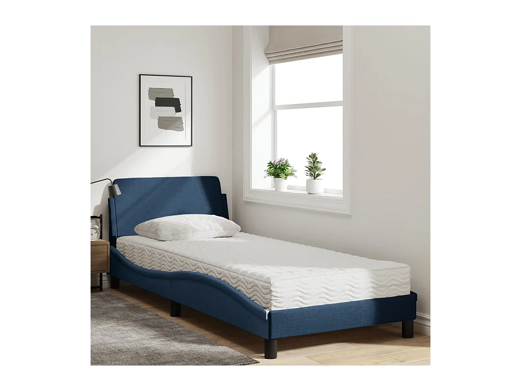 Lit adulte + matelas bleu 80x200 cm tissu FR91715