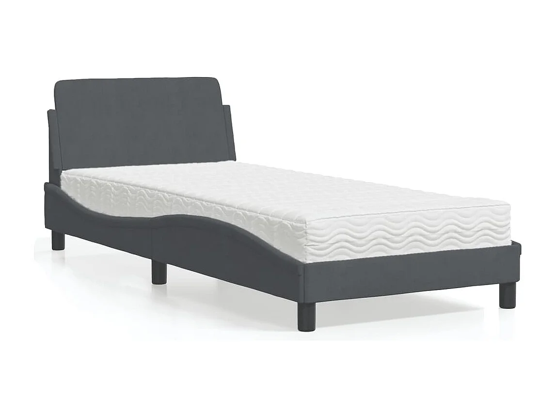 Lit adulte + matelas gris foncé 90x200 cm velours FR25777