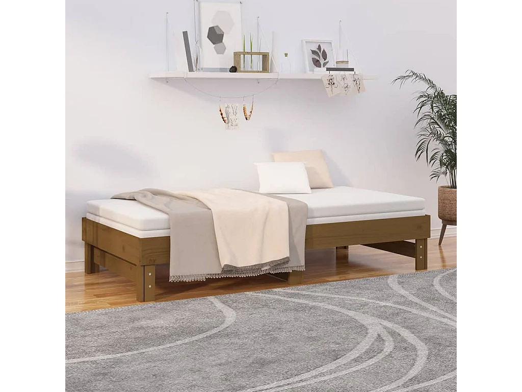 Lit gigogne Marron miel 2x(75x190) cm Bois de pin massif FR98164