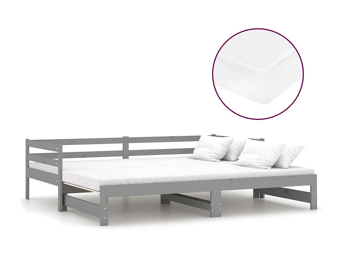 Slaapbank uitschuifbaar massief grenenhout grijs 2x(90x200) cm BE591390